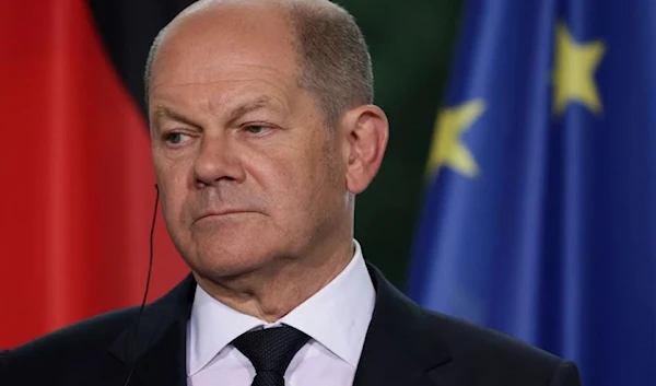 German Chancellor Olaf Scholz at a press conference with Georgian Prime Minister Irakli Garibashvili in the chancellery in Berlin in 2022. (AFP via Getty Images)