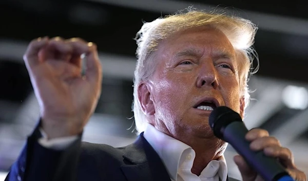 Republican presidential candidate former President Donald Trump speaks to supporters during a visit to the Iowa State Fair, Saturday, Aug. 12, 2023, in Des Moines, Iowa (AP)