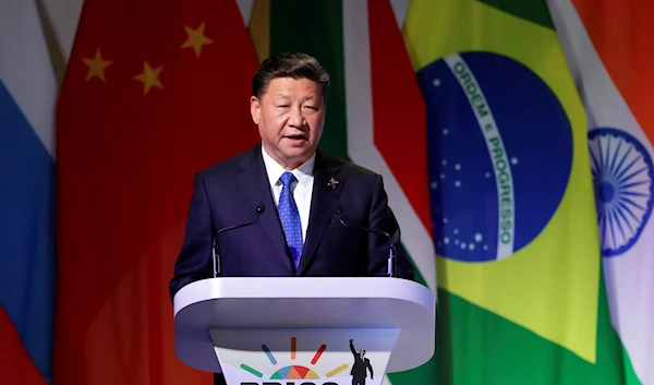 Chinese President Xi Jinping delivers his speech at the opening of the BRICS Summit in Johannesburg Wednesday, July 25, 2017. (AP)