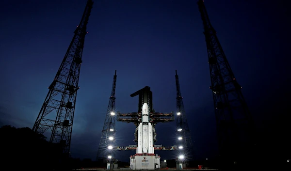 In this photo released by the Indian Space Research Organisation (ISRO), Indian spacecraft Chandrayaan-3, the word for “moon craft” in Sanskrit, stands in preparation for its launch in Sriharikota, India. (AP)