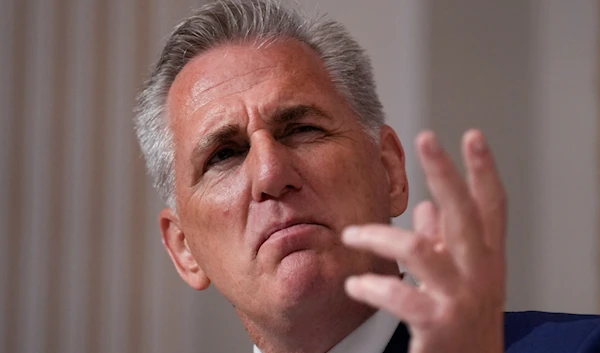 Speaker of the House Kevin McCarthy speaks during an event at the New York Stock Exchange in New York, Monday, April 17, 2023. (AP)