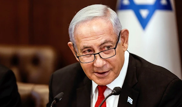 Israeli Prime Minister Benjamin Netanyahu attends a cabinet meeting at the prime minister's office in occupied al-Quds, Sunday, Aug. 20, 2023 (Pool Photo via AP)