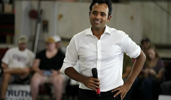 Republican Presidential candidate Vivek Ramaswamy speaks during a campaign stop in Vail, Iowa, August 5, 2023. (AP)