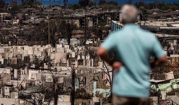 A man views the aftermath of a wildfire in Lahaina, Hawaii. (AP)