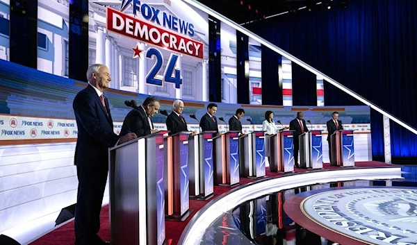 The Republican candidates in the first Republican Presidential primary debate at the Fiserv Forum in Milwaukee, Wisconsin, on August 23, 2023.