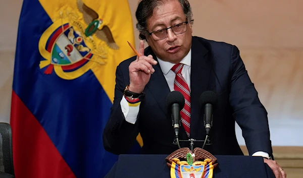 Colombia's President Gustavo Petro delivers a speech during the inauguration of a congressional session in Bogota, Colombia, on July 20, 2023 (AP)