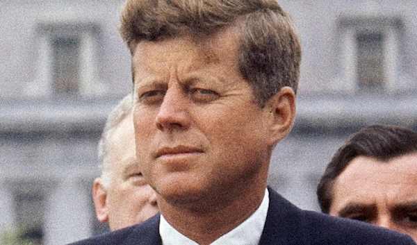 In this April 30, 1963 file photo, President John F. Kennedy listens while Grand Duchess Charlotte of Luxembourg speaks outside the White House in Washington (AP)