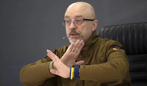 Ukrainian Minister of Defense Oleksii Reznikov speaks during a press conference in Kiev, Ukraine, on Feb. 5, 2023.