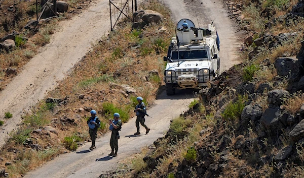 UN peacekeepers (UNIFIL) seen along the Lebanese side of the border with occupied Palestine, Thursday, July 6, 2023 (AP)