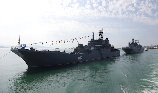 Warships arrive for the Navy Day celebration in Novorossiysk, Russia, Sunday, July 31, 2022. (AP)