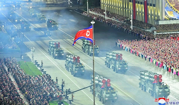 rocket launchers during a military parade to mark the 70th anniversary of the armistice that halted fighting in the 1950-53 Korean War, on Kim Il Sung Square in Pyongyang, Democratic Peoples Republic of Korea Thursday, July 27, 2023. (KCNA/AP)