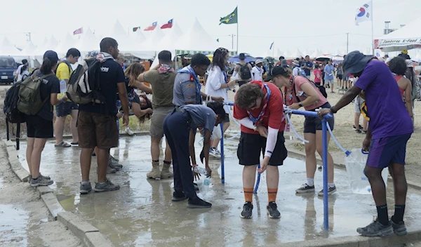 Attendees at the World Scout Jamboree in Buan, South Korea on August 4, 2023 (AP)