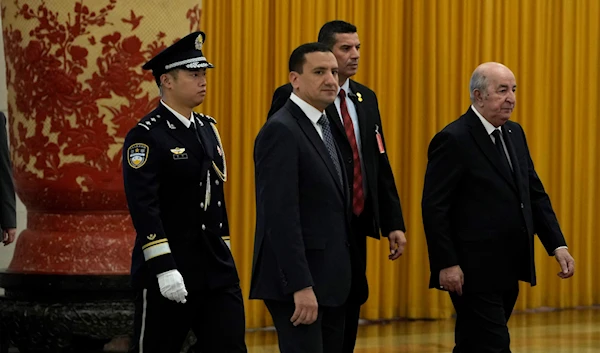 Algerian President Abdelmadjid Tebboune at the Great Hall of the People in Beijing, China, July 19, 2023 (AP)