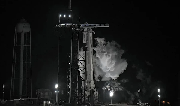 Fuel vents from a SpaceX Falcon 9 rocket as she sits on Launch Complex 39-A Monday, Feb. 27, 2023. (AP)