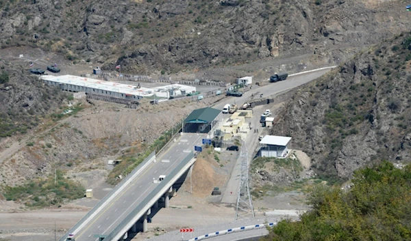 A view shows an Azerbaijani checkpoint at the entry of the Lachin corridor. (AFP)