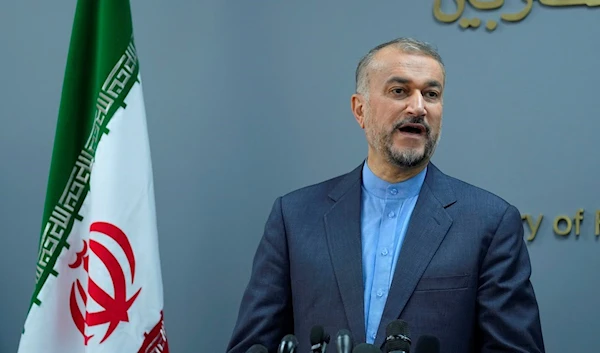 Iranian Foreign Minister Hossein Amirabdollahian speaks to journalists during a joint press conference with his Lebanese counterpart Abdallah Bouhabib in Beirut, Lebanon, Friday, Sept. 1, 2023 (AP Photo/Bilal Hussein)