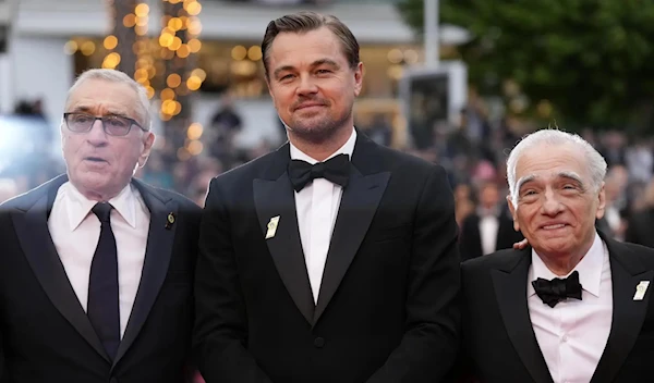 Actors Robert DeNiro, Leonardo DiCaprio and director Martin Scorsese at the premiere of the film "Killers of the Flower Moon" at Cannes, France, May 2023 (AP)