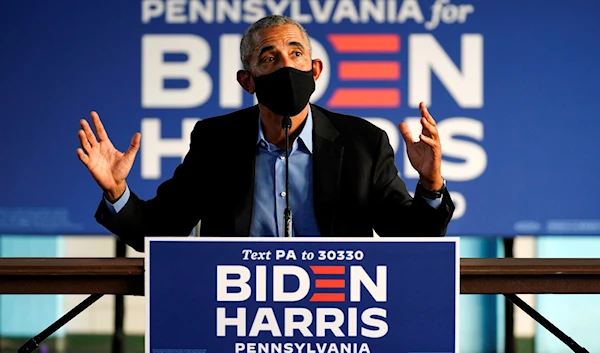 Former President Barack Obama speaks during a campaign event for Democratic presidential candidate former Vice President Joe Biden, Wednesday, Oct. 21, 2020, in Philadelphia. (AP)