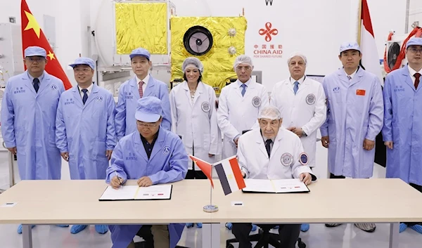 A handover ceremony was held in New Cairo city in the Eastern Area of Cairo in Egypt for two models of a remote-sensing satellite jointly developed by Chinese and Egyptian scientists, June 25, 2023 (CASC)