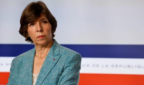 French Foreign Minister Catherine Colonna speaks after visiting the cargo ship for Ukraine Wednesday, Sept. 28, 2022 in the port of Marseille, southern France. (AP)