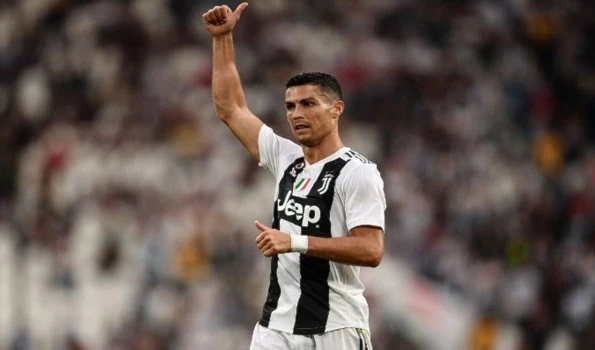 Juventus’ Portuguese forward Cristiano Ronaldogestures during the Italian Serie A football match Juventus vs Lazio on August 25, 2018 at the Allianz Stadium in Turin. (AFP)