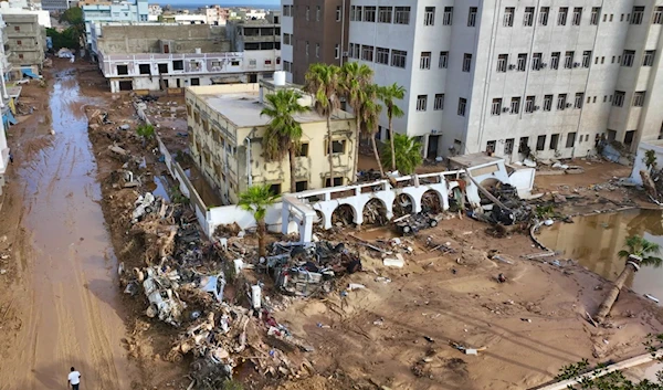 Floodwaters from Storm Daniel are visible on September 12, 2023. Scientists say the Mediterranean storm that dumped torrential rain on the Libyan coast is just the latest extreme weather event to carry some hallmarks of climate change. (AP)