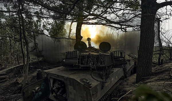 A Ukrainian self-propelled artillery system fires towards the Russian positions at the front line near Bakhmut, Donetsk, September 1, 2023 (AP)