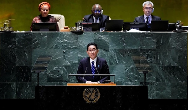 Japan's Prime Minister Fumio Kishida  addresses the 78th session of the United Nations General Assembly, Tuesday, Sept. 19, 2023 (AP)