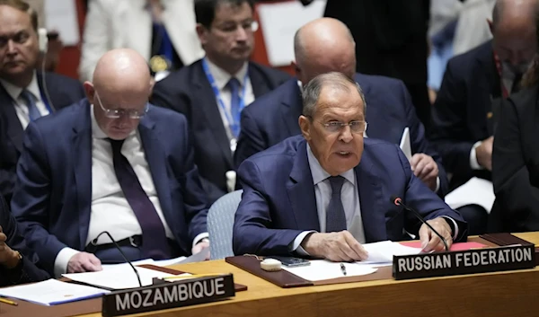 Russian Foreign Minister Sergey Lavrov speaks during a high-level UNSC meeting on the situation in Ukraine, Sept. 20, 2023. (AP)