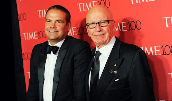 Lachlan Murdoch, left, and Rupert Murdoch attend the TIME 100 Gala in New York on April 21, 2015. (AP)