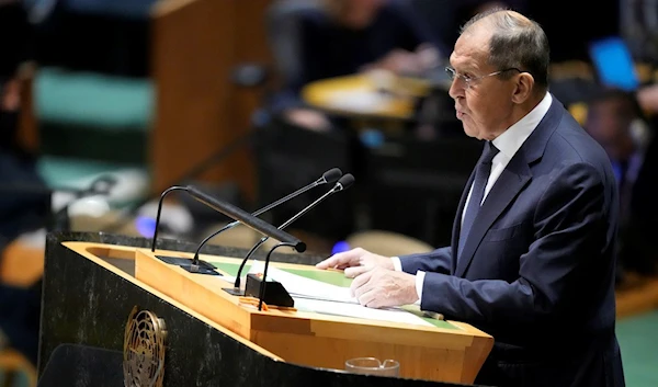 Russian Foreign Minister Sergey Lavrov addresses the 78th session of the United Nations General Assembly, Saturday, Sept. 23, 2023 at United Nations headquarters (AP Photo/Mary Altaffer)