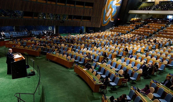 Israeli Prime Minister Benjamin Netanyahu addresses the 78th session of the United Nations General Assembly, UN HQ, New York, Friday, Sept. 22, 2023 (AP)