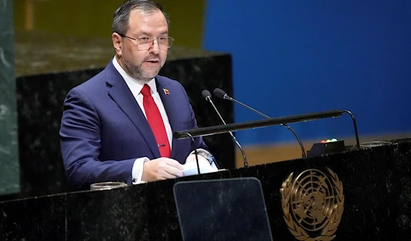 Venezuela's Foreign Minister Yvan Gil Pinto addresses the 78th session of the United Nations General Assembly, Saturday, Sept. 23, 2023, at United Nations headquarters, New York (AP)