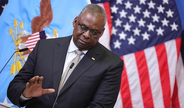 US Secretary of Defense Lloyd J. Austin III gestures as he speaks during a media conference after a meeting at NATO headquarters in Brussels, Wednesday, Oct. 12, 2022. (AP)