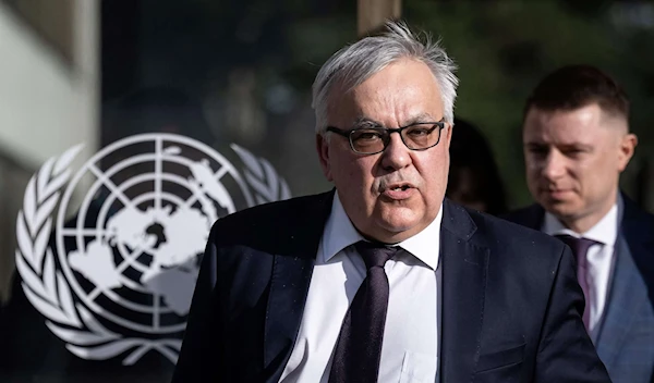 Russian Deputy Foreign Minister Sergei Vershinin leaves after talks on Black Sea Grain Initiative at the United Nations in Geneva, on March 13, 2023. (AFP)