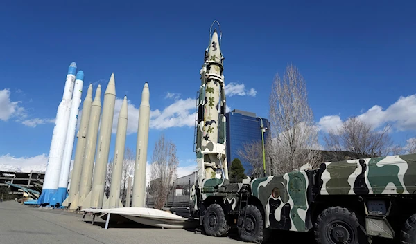 Iran's domestically built missiles and satellite carriers are displayed in a permanent exhibition at a recreational area in northern Tehran, Iran, February 3, 2023 (AP)