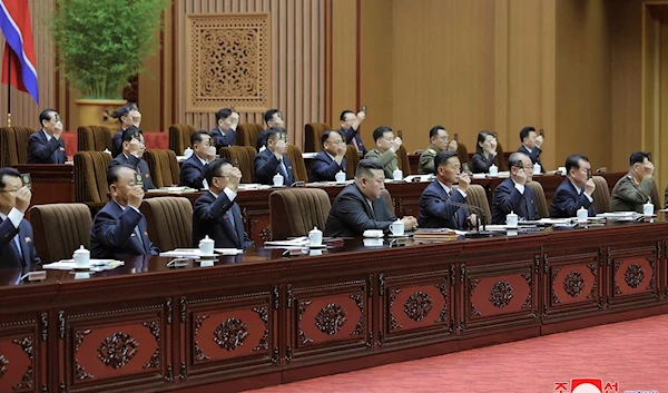 In this photo taken during a two-day session on Sept. 26-27, 2023 and provided by the DPRK government, leader Kim Jong Un, attends the 14th Supreme Peoples Assembly in Pyongyang, Democratic Peoples Republic of Korea. (KCNA via AP)