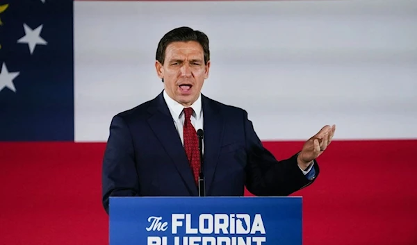 Florida Gov. Ron DeSantis delivering a speech during a campaign rally on March 31, 2023 (AFP via Getty Images)