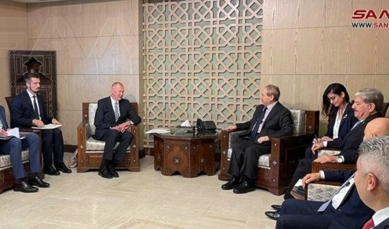 Syrian Foreign Minister Faisal al-Miqdad and the Russian Permanent Representative to the OPCW, Alexander Shulgin, during a meeting in Damascus, Syria, on September 4, 2023. (SANA)