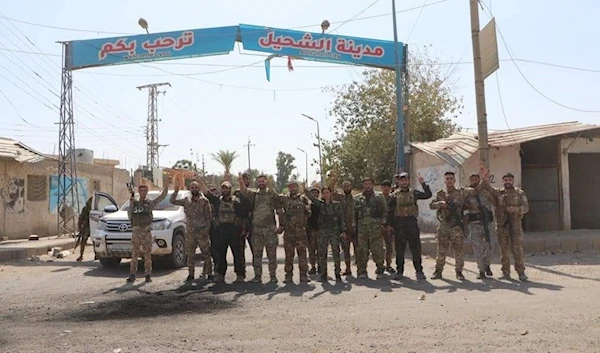 Syrian Democratic Forces at the entrance of the town of al-Shuhail, Deir Ezzor, Syria on September 5, 2023. (Twitter)