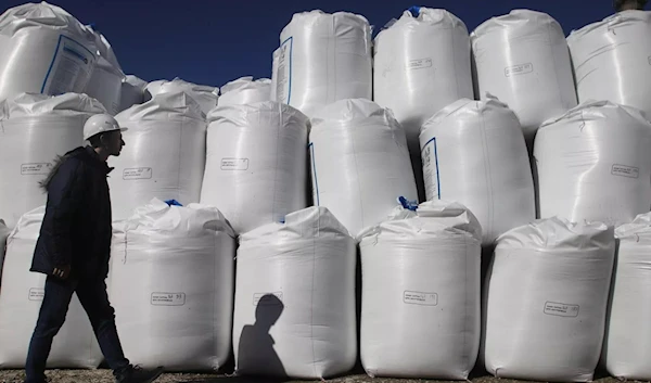 An employee on the territory of the Almaz Fertilizers LLC plant for the production of water-soluble fertilizers and granular fertilizers in Lermontov, Russia. (Sputnik)