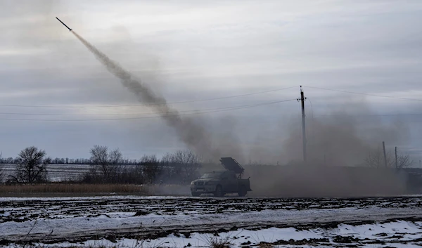 Ukrainian servicemen fire by MSLR towards Russian positions during fighting, at the frontline in Donetsk, Feb. 13, 2023 (AP)