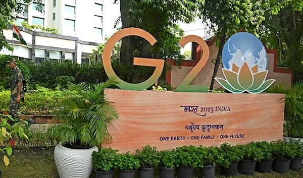 The G20 Summit logo in New Delhi, India on September 9, 2023 (AFP)