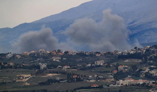 Smoke rises after Israeli air strikes on the outskirts of Khiam, a town near the Lebanese-Israeli border, seen from the town of Marjayoun, south Lebanon, Thursday, Dec. 21, 2023. (AP)