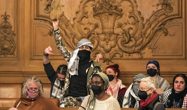 People react to public comment at the San Francisco Board of Supervisors meeting in San Francisco, Monday, Jan 8, 2024 (AP)