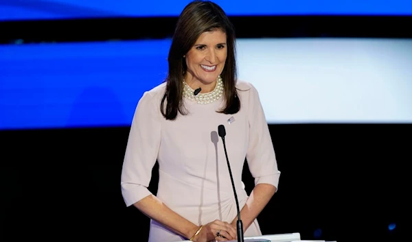 Former UN Ambassador Nikki Haley at the CNN Republican presidential debate at Drake University in Des Moines, Iowa, Wednesday, Jan. 10, 2024. (AP)