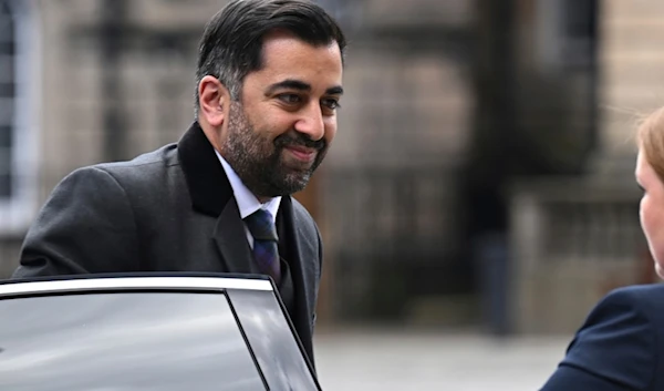 Scotland's first minister and Scottish National Party (SNP) leader Humza Yousaf arrives at St Giles' Cathedral on July 5, 2023 (AP)