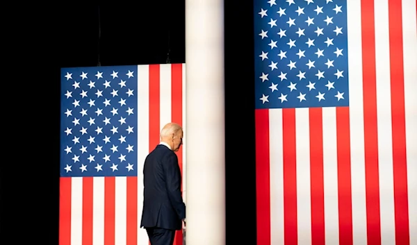 President Joe Biden exits the stage after speaking at a campaign event at Montgomery County Community College in Blue Bell, Pa., Friday, Jan. 5, 2024. (AP)