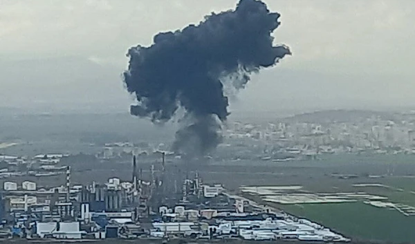 A massive explosion inside the oil refinery plant in occupied Haifa Bay on January 14, 2024. (Social Media/X)