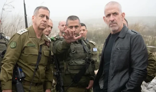 Israeli occupation Chief of Staff Aviv Kochavi and Shin Bet Chief Ronen Bar visit to the scene after a Resistance operation in an undated image, occupied Palestine. (IOF media)